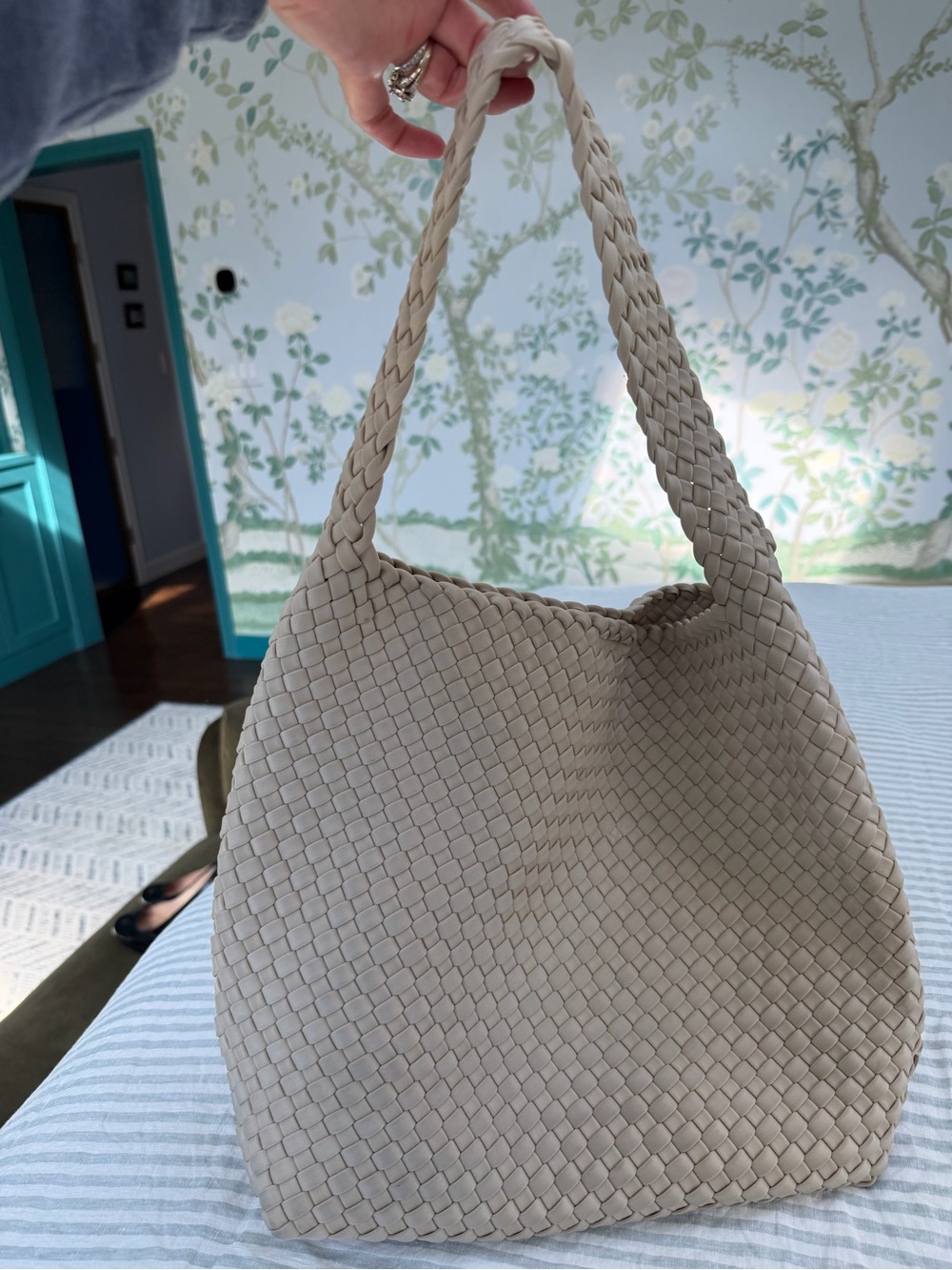 Naghedi Braided Woven Shoulder Bag - Light Beige